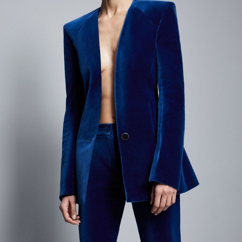 Blue Velvet Suit for Women/two Piece Suit/top/womens Etsy