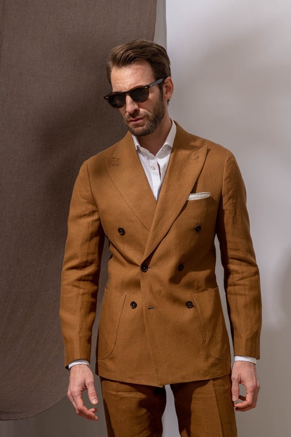 Men s Premium Brown 2 Piece Double Breasted Suit Orignal Double