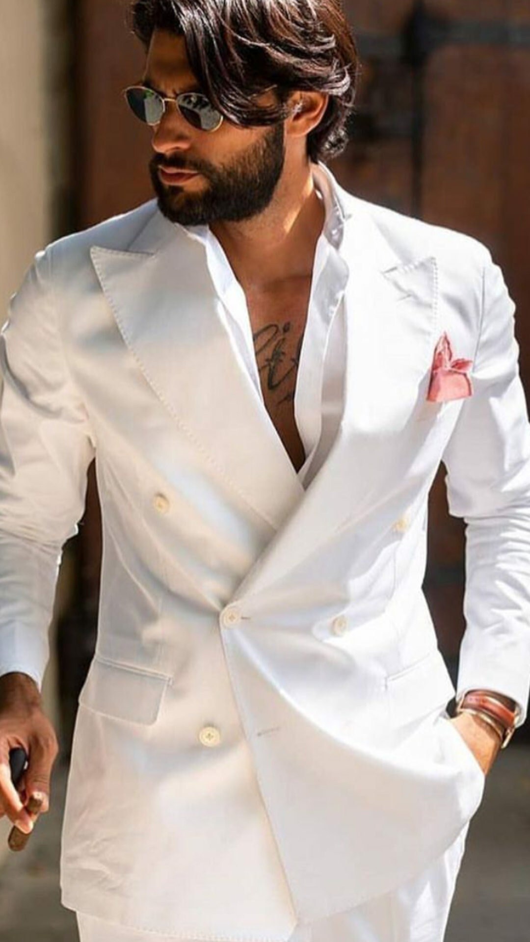 Off white double breasted suit sale