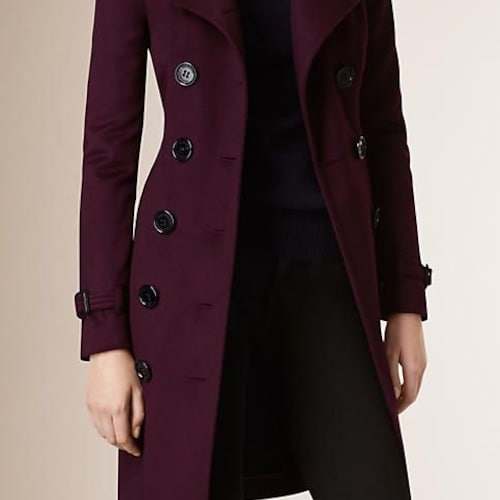 Buy Women Maroon Trench Coat Double Breasted Pocket Pea Coat Women