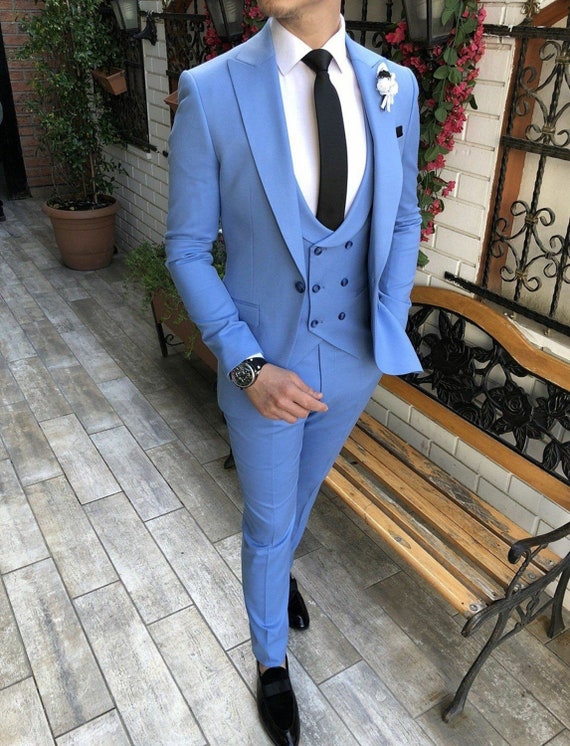 Men Sky Blue Suits 3 Pieces Slim Fit Eligant Suits, Beach Wedding Wear Suits,  Groom Wear Suits, Party Wear Suits, Bespoke for Men -  Canada