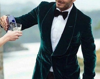 Uomo Green Velvet Blazer 2 Button Blazer Velvet Dinner Jacket Cappotto elegante Giacca da fumo