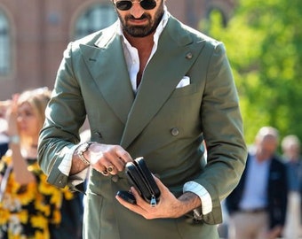 Men's Premium Green 2 Piece Double Breasted Suit, Orignal Double Breasted Suits, Slim Fit Suit.