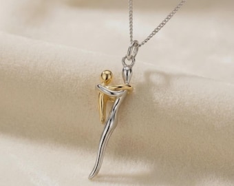 925 Sterling Silver Mother Child Hug Necklace, Two Tone Embrace Pendant, Adjustable 40-45 cm Chain, Mothers Day Gift for Mom, Love Jewelry