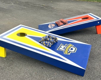 Custom Sports Cornhole Boards from the KraftChack! Poly-finish, and Matching Corn Bags that are Game-Day Ready! Personalized sets available.