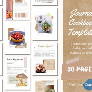 Modelo de livro de receitas, modelo de livro de receitas Canva, e-book editável, cartão de receitas, diário com marcadores, planejador de refeições, culinária em família, pasta de trabalho de cartão