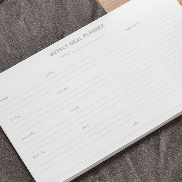 Weekly Meal Planner Notepad | Minimalist Planner | Undated Planner | Food Prep Planner | Grocery Shopping List | Food List | Meal Prep