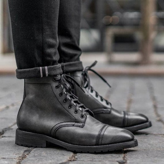 Handmade Distressed Grey Leather Ankle 