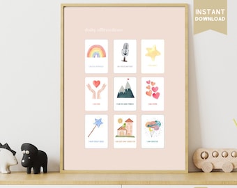 Poster di affermazione per bambini: decorazione murale positiva per la sala giochi (download digitale)