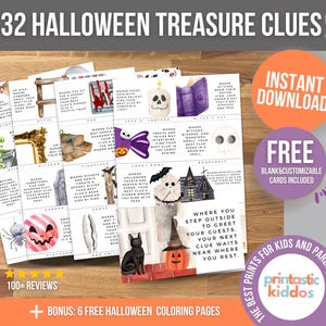 Dicas de caça ao tesouro de Halloween, caça ao tesouro para imprimir para crianças, jogo de festa de Halloween faça você mesmo, imprimíveis de Halloween personalizáveis
