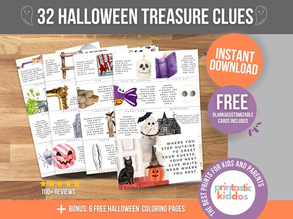 Halloween Scavenger Hunt Clues: Printable Treasure Hunt Game (Customizable)