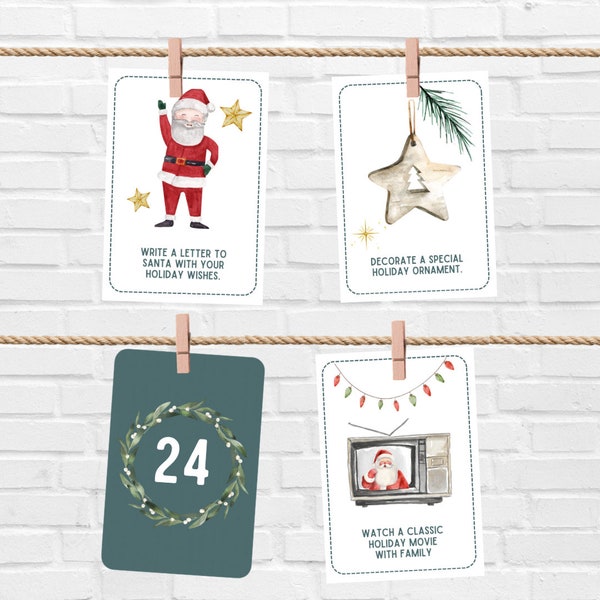 32 Printable Advent Activity Cards for Kids, Christmas Bucket List Printable, Kids Advent Cards, Instant Download, Advent Activities Cards