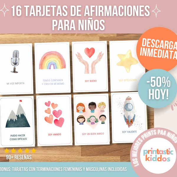 Tarjetas de afirmaciones positivas para niños en español / Positive Affirmation Cards For Kids In Spanish / Tarjetas para la autoestima