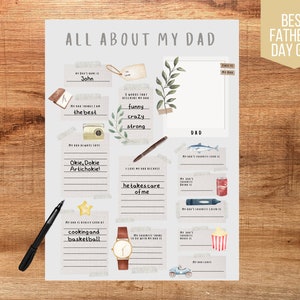 All About My Dad Questionnaire, Father's Day Craft, Father's Day Worksheet, Gift for Dad from Kids, Father's Day Gift
