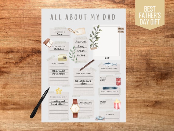 All About My Dad Questionnaire, Father's Day Craft, Father's Day Worksheet, Gift for Dad from Kids, Father's Day Gift