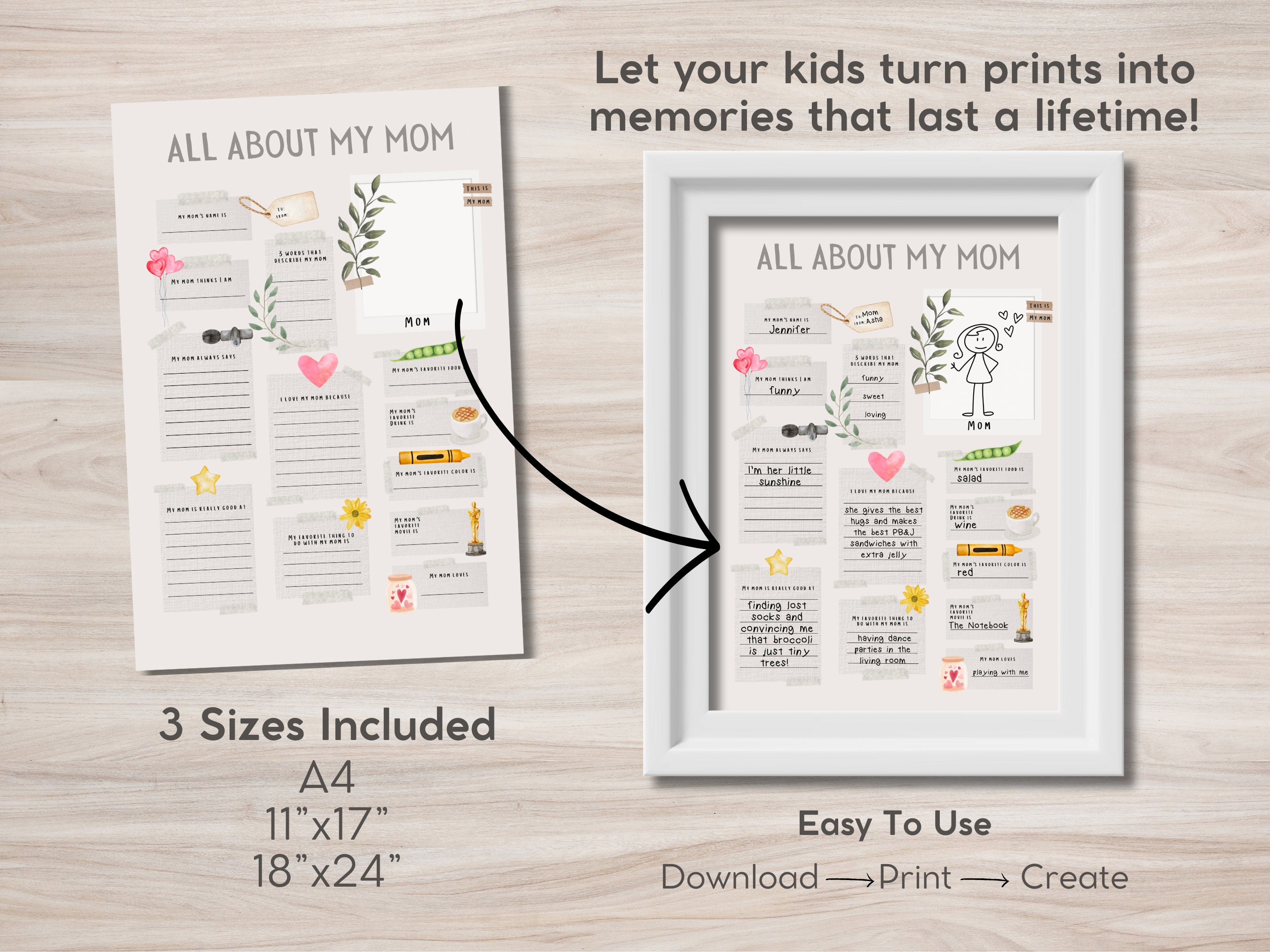 Mothers Day Printable Gift, Mother's Day Cards for Kids, All About My Mom Printable, Gift for ...