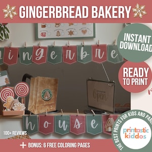 Gingerbread Bakery fantasiespeelset – afdrukbare kerst dramatische speelset voor kinderen, fantasierijk spel vakantie, leuke educatieve activiteit