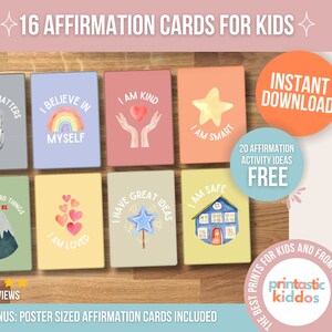 Tarjetas de afirmación para niños, imprimibles positivos para niños, tarjetas de empoderamiento para niños, imprimibles de mentalidad positiva, tarjetas positivas imprimibles para niños