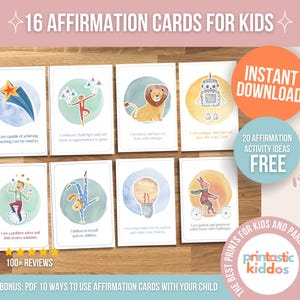 Bekrachtigende bevestigingskaarten, afdrukbare bevestigingskaarten voor kinderen, positieve afdrukbare afbeeldingen voor kinderen, leuke bevestigingskaarten, empowermentkaarten voor kinderen