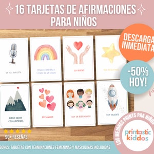 Tarjetas de afirmaciones positives para niños en español / Carte di affermazione positiva per bambini in spagnolo / Tarjetas para la autoestima