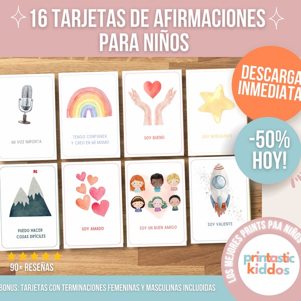 Tarjetas de afirmaciones positivas para niños en español  | Positive Affirmation Cards For Kids In Spanish | Tarjetas para la autoestima