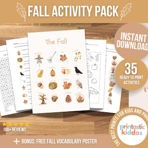 Autumn Busy Book for Kids, Printable Fall Learning Pack, Fun Fall Tracing and Matching, I Spy Games, Coloring Pages, Fall Flashcards.