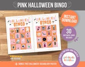 Pink Halloween Bingo Cards: 30 Unique Printable Games (Instant Download)