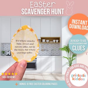 Fun Easter Scavenger Hunt Printable – 18 Custom Clues, 36 Ready-to-Use, Bunny Letters, Instant Download, Easter Games, Easter Egg Hunt