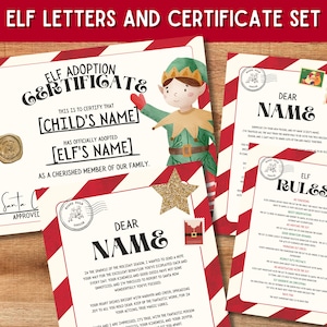 Paquete de cartas de elfo, carta de llegada de elfo, carta de despedida de elfo, certificado de adopción de elfo, carta de saludo y despedida de elfo, descarga del kit de actividades de elfo
