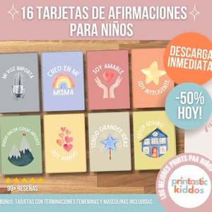 Tarjetas de afirmaciones positives para niños en español / Carte di affermazione positiva per bambini in spagnolo / Tarjetas para la autoestima