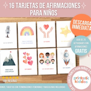 Tarjetas de afirmaciones positivas para niños en espagnol | Cartes d'affirmation positive pour les enfants en espagnol | Tarjetas para la autoestima