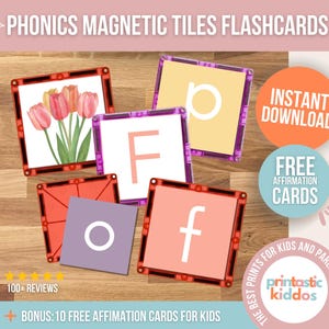 Magnetic Tiles Phonics Flashcards, Phonics Blends, Learn to Read, Montessori Flashcards, Printable Flashcards For Kids