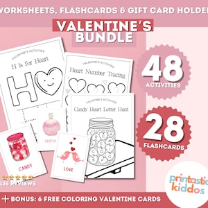 Paquete de hojas de trabajo para el día de San Valentín / Hojas de trabajo para el día de San Valentín para imprimir, hojas de trabajo para jardín de infantes, hojas de trabajo para educación en el hogar, hojas de trabajo para preescolar