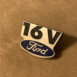 Classic Blue and Silver Enameled Vintage Ford V16 symbol Lapel Pin