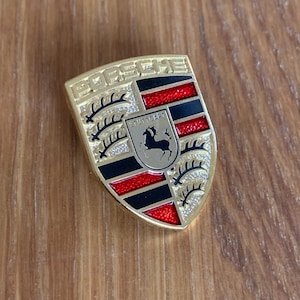Exquisite Engraved and Porsche Enamel Pin – Red Black Gold Car Badge Lapel Pin | Collector Gift, Classic Car Accessory | Porsche Memorabilia