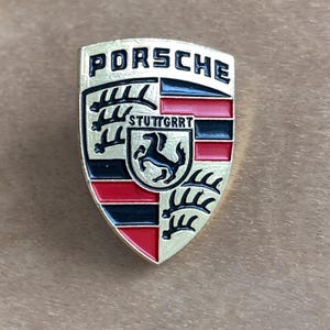 Porsche Enamel Pin – Red Black Gold Car Badge Lapel Pin | Collector Gift | Classic Car Accessory | Porsche Enthusiast Memorabilia