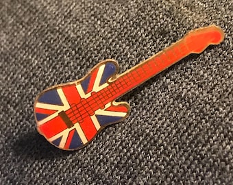 Klasyczna przypinka Jimmy&#39;ego Page&#39;a z gitarą Union Jack w kolorze czerwonym, białym i niebieskim