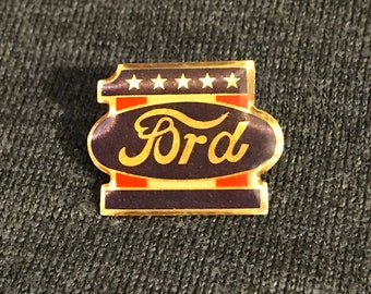 Spilla da bavero vintage smaltata rossa, bianca e blu "Ford No. 1".