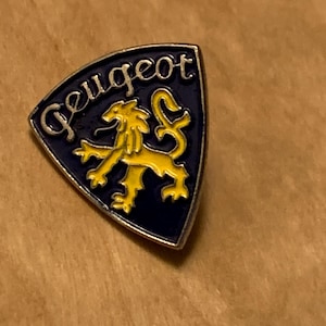 Classic enameled blue and silver &#39;Peugeot&#39; Lapel Pin