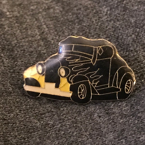 Classic Duce Coupe 1950's hot rod balck and yellow enameled car lapel pin