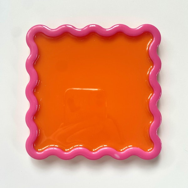 Orange och rosa Wiggle Squiggle Vågig Fyrkantig Resinprydnadsuppsamlingsfat