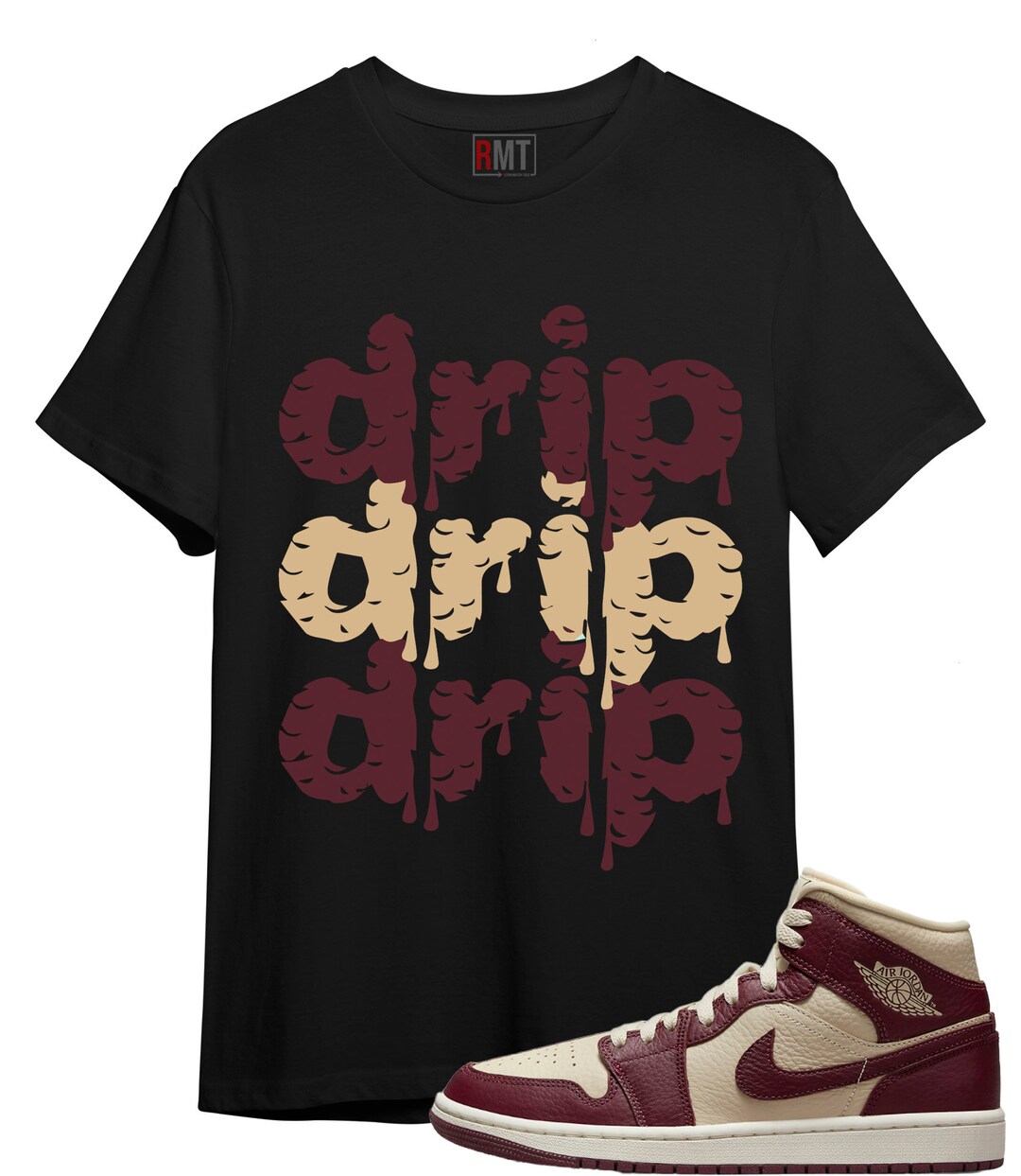 Jordan 1 Mid Split Beach Shirts Drip Tee for Cherrywood Jordan 1 Beach
