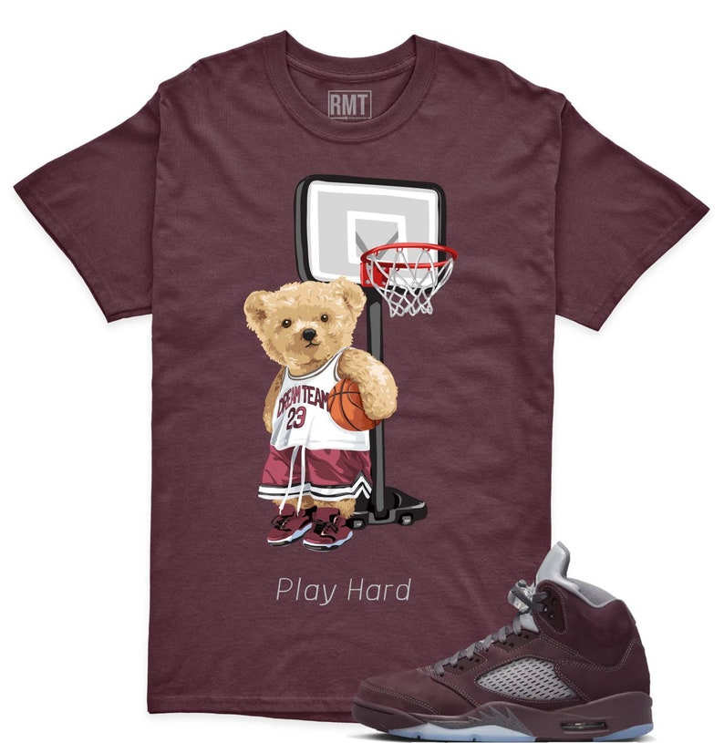 Camisetas a juego de los Jordan 5 en color burdeos, camiseta Play Hard