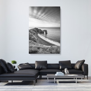 Black and White Coastal Rock Formations Photography Canvas | Landscape Pictures | Beach Photos | Durdle Door Dorset Wall Art Bathroom Decor