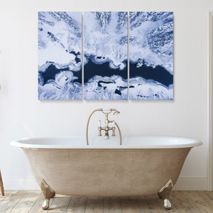 Snow Covered Forest and River Photography Canvas | Winter Landscape Photo Set of 2 3 5 Piece Split Panel | Abstract Wall Art Aerial Picture