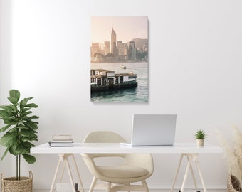 Star Ferry and Hong Kong Skyline Photography Canvas | Victoria Harbour Photos | China Pictures Large Bedroom Decor | Cityscape Wall Art
