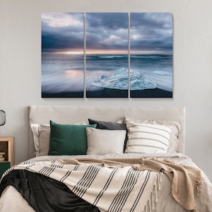 Iceland Iceberg at Sunset Photography Canvas | Landscape Photo Set of 1 2 3 5 Piece Split Panel | Jokulsarlon Glacier Lagoon Large Wall Art