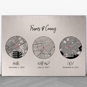 Historia de amor personalizada, regalo de aniversario de aluminio, mapa de corazón de hojalata personalizado, hola, ¿quieres?, acepto, cronología de la relación, día de San Valentín