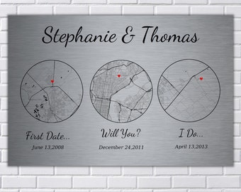 Custom 10th Anniversary Sign, Aluminum Anniversary Gift, Personalized Tin Map, First Date, Will You, I Do, 10 Year, For Her, Tenth Tin Gift