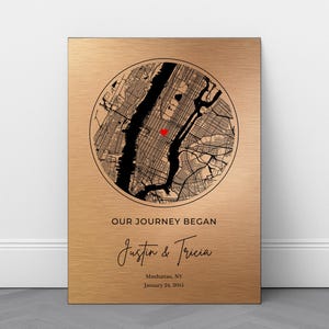 Wo alles begann, wo wir uns trafen Karte auf Bronze - Personalisierte Herzkarte Geschenk, Erstes Date, Jahrestag, Paar-Erinnerung